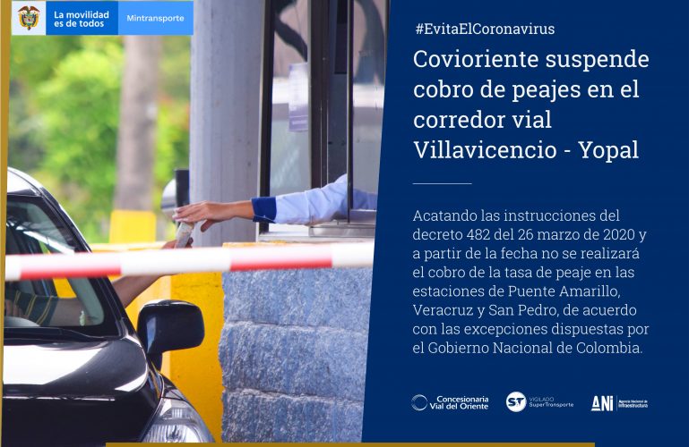 Covioriente suspende cobro de peajes en el corredor vial Villavicencio – Yopal